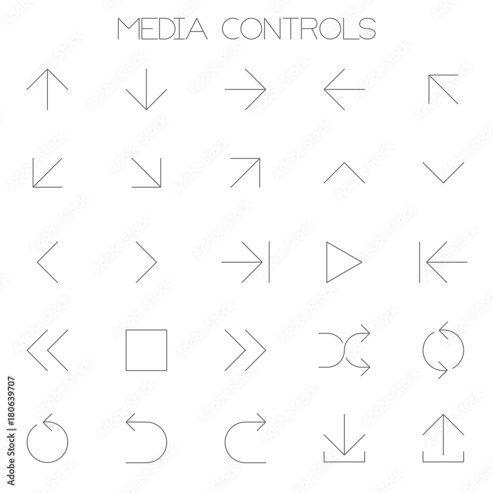 Thin line vector arrows icon set. Thin line vector arrows icon set.