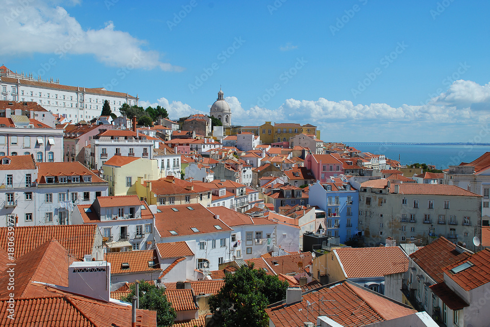 Red rooftops of the houses in the center of Lisbon