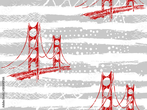 Seamless Paris pattern with Golden Gate Bridge. American vector background. Perfect for wallpaper, web page background, surface texture, textile, invitation, clothing, card, designs products