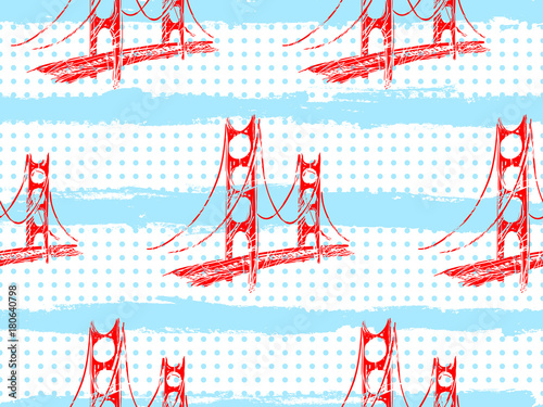 Seamless Paris pattern with Golden Gate Bridge. American vector background. Perfect for wallpaper, web page background, surface texture, textile, invitation, clothing, card, designs products
