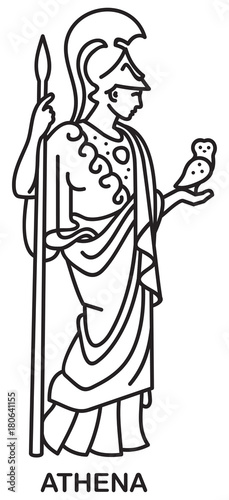 Athena, Ancient Greek goddess of wisdom, craft, and war line draw style vector icon
