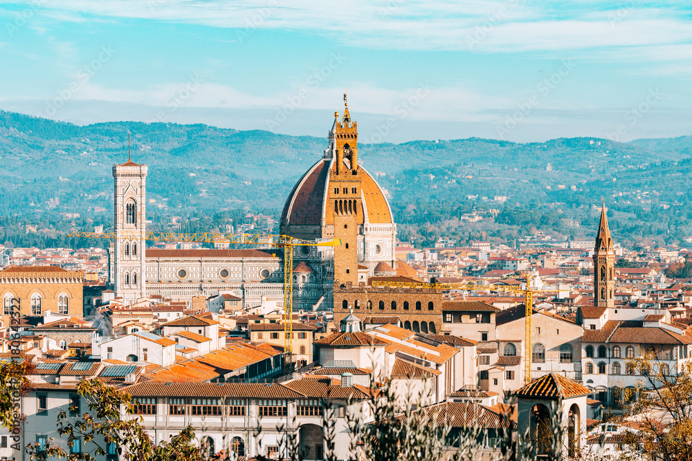 panoramic view of florence city at sunrise, italy