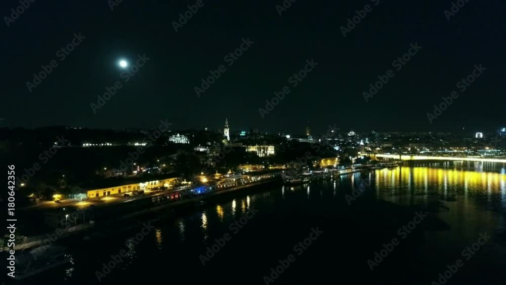 Aerial view of river bank in night Aerial view of river bank in night