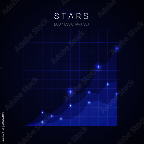Business star growing chart graph vector on blue background.