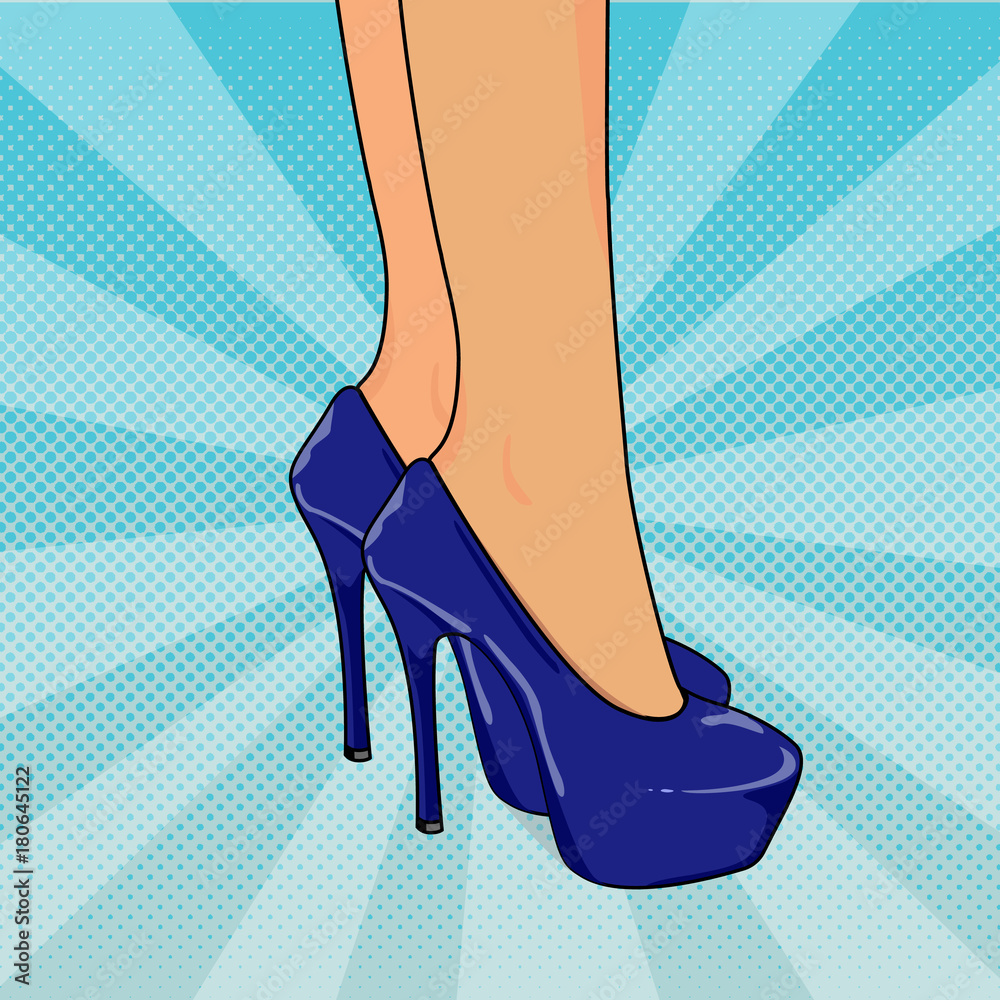 Vector illustration of sexy woman's legs in shoes with high heels in pop art  style. Pop art dotted halftone background. Stock Vector | Adobe Stock