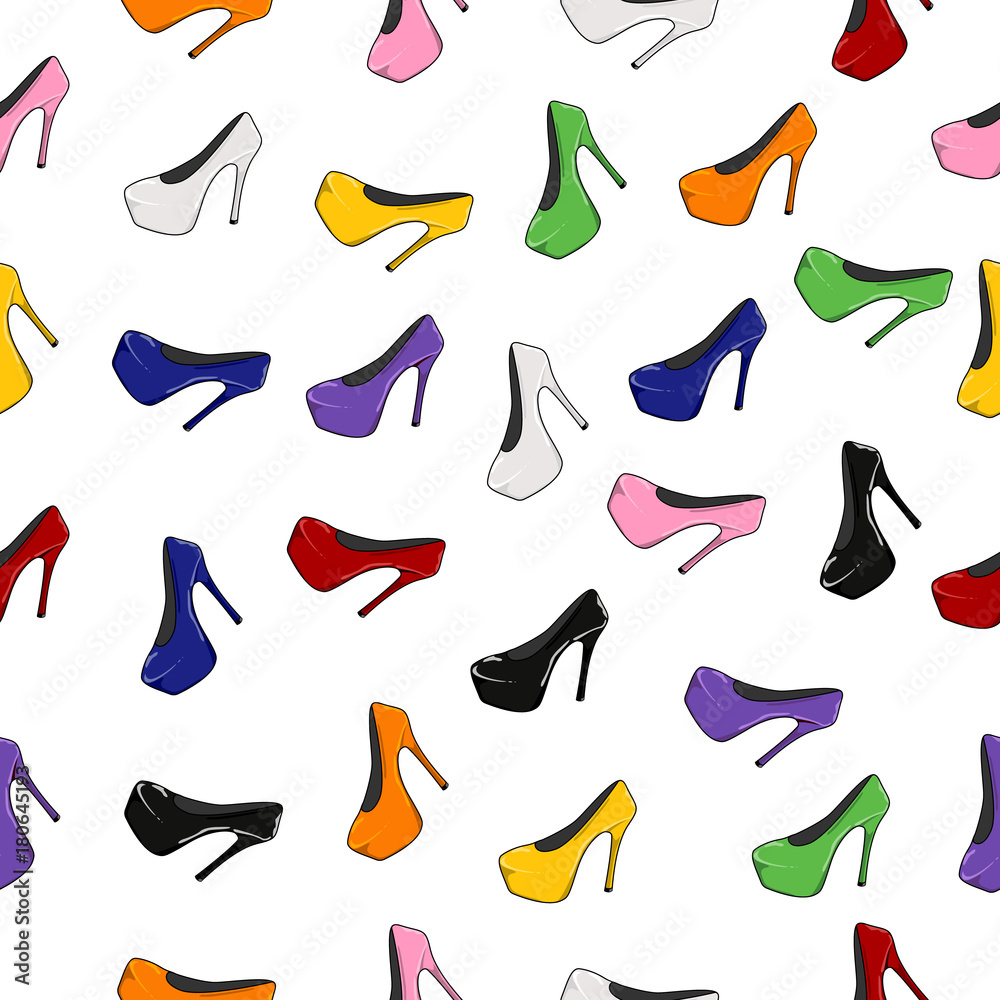 Vector seamless pattern illustration of women's shoes with high heels. Elegant sexy shoes Vector seamless pattern illustration of women's shoes with high heels. Elegant sexy shoes