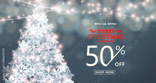 Christmas, happy new year sale banner. Special offer, discount type text