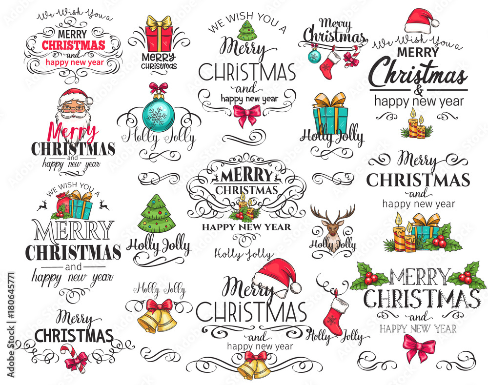 Vector Merry Christmas typography set.