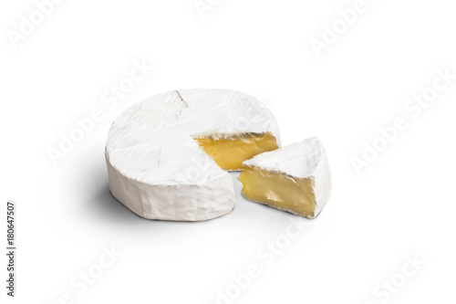 Fresh slice Camembert cheese natural on white background