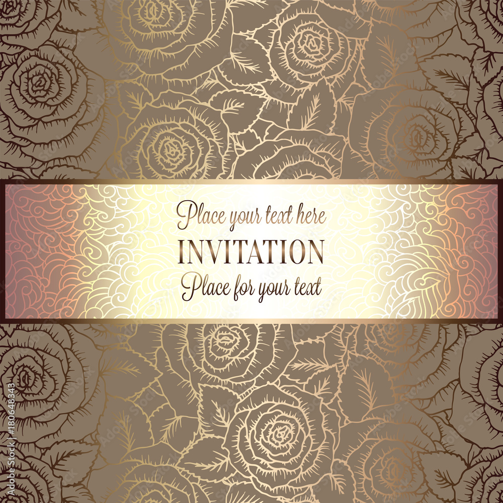 Abstract background with rosesand vintage frame
