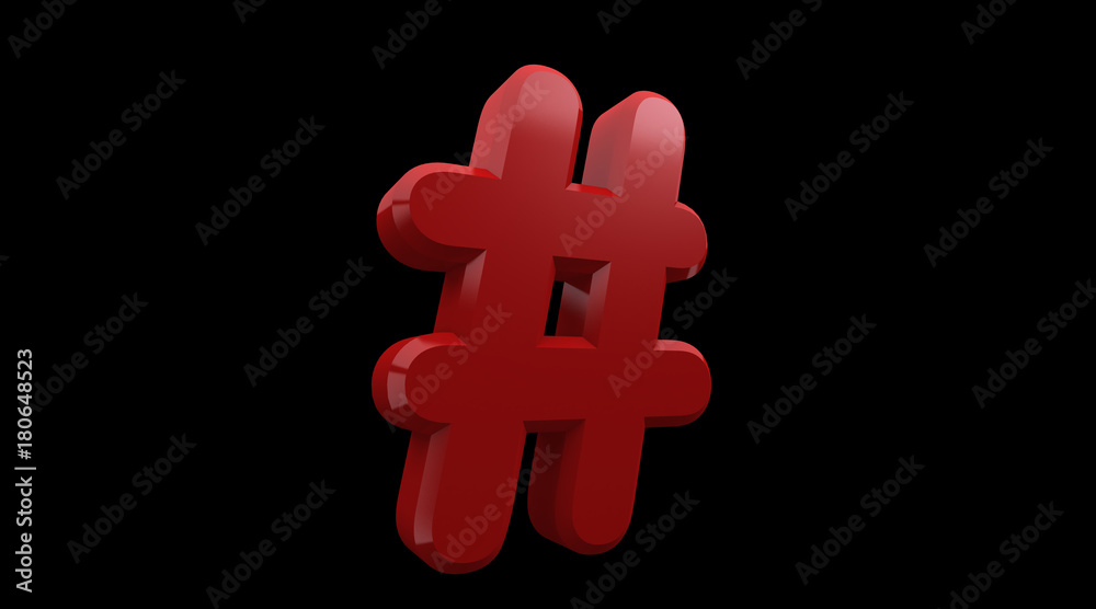 Fototapeta premium 3d rendering of Hashtag internet notification concept on a Black background. Hash symbol.