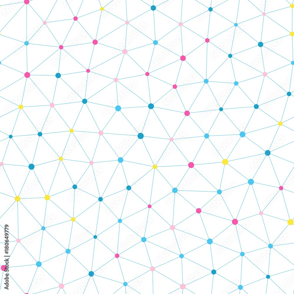 Dots with connections, seamless triangles pattern. White background. Vector repeating texture. Dots with connections, seamless triangles pattern. White background. Vector repeating texture.