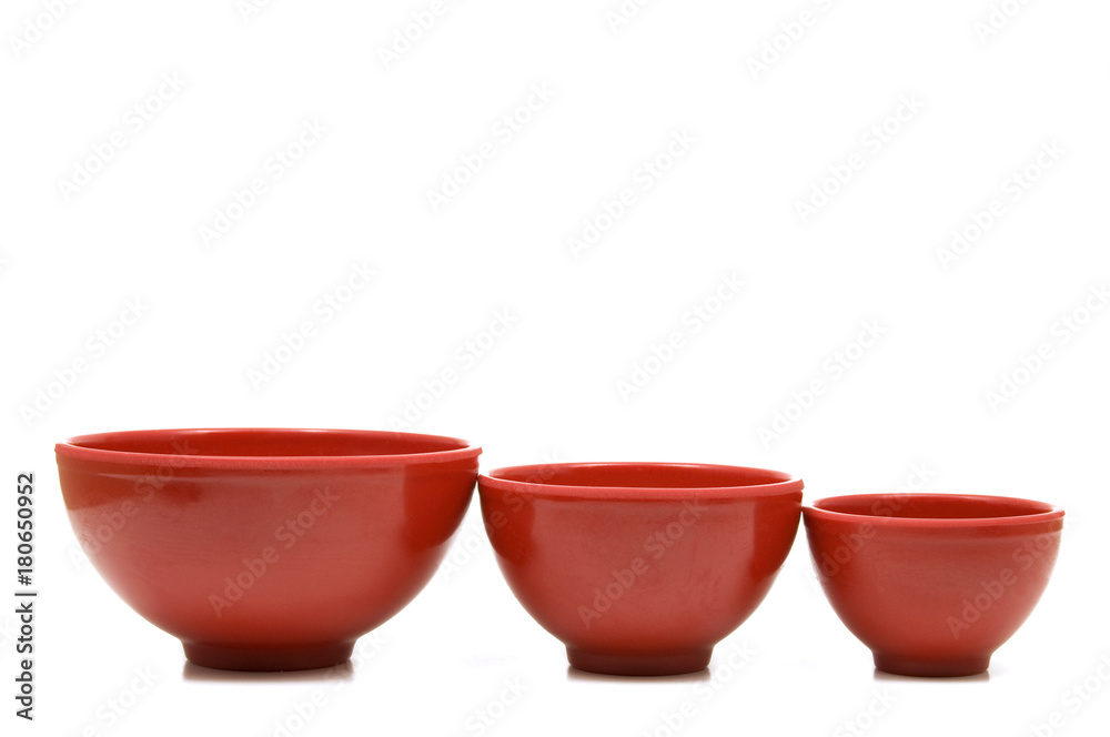 Red Bowls on White Line Up Perfectly Red Bowls on White Line Up Perfectly