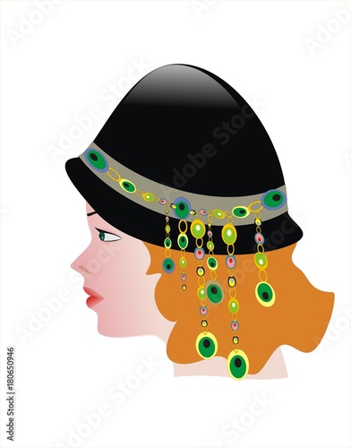 A hat _ Woman profile vector silhouette icon 