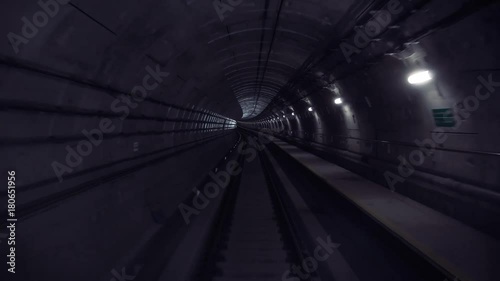 Fast underground train riding in a tunnel in Kuala Lumpur, Malaysia
