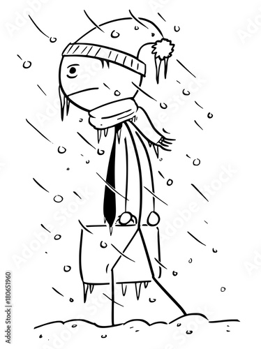 Cold Businessman Walking to Office during Winter Storm