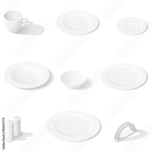 Tableware isometric icon set