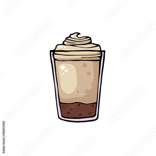 Illustration of isolated hot of coffee cup, jug, plastic glass on white background. Vector for your web design.