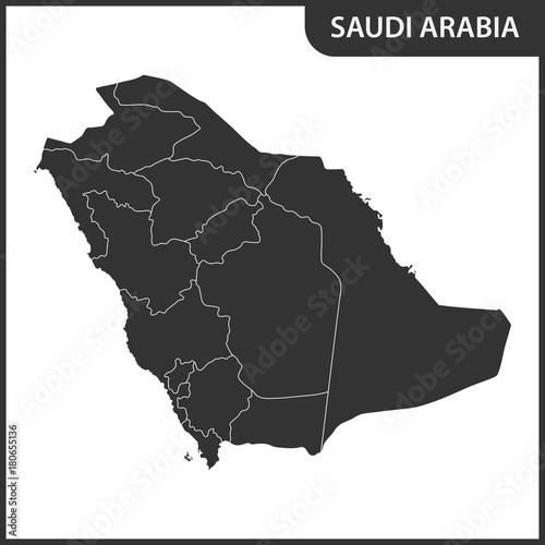 The detailed map of the Saudi Arabia with regions