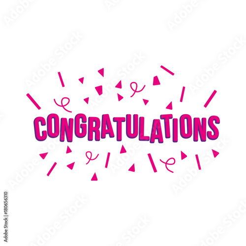Congratulations banner with confetti. Vector illustration flat design