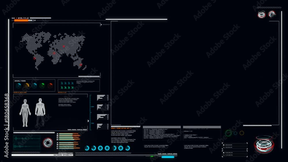 4K UI User Interface Dark blue background with graph bar infographic and wire frame body analysis
4K UI User Interface Dark blue background with graph bar infographic and wire frame body analysis