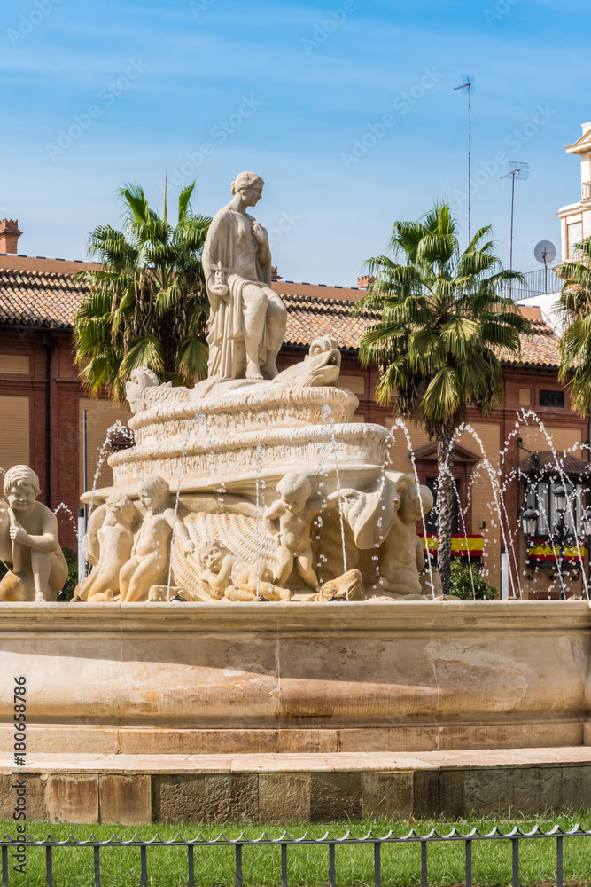 The Fountain of Seville on Puerta de Jerez square in Seville, Andalusia, Spain