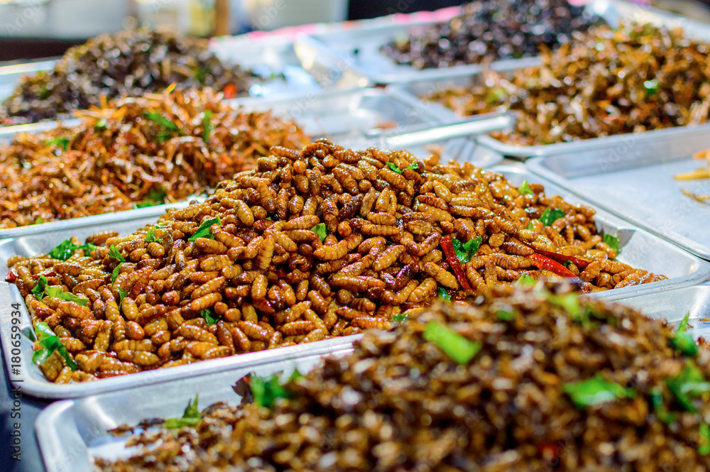 Fried insects on the streets ain Asia, Thailand