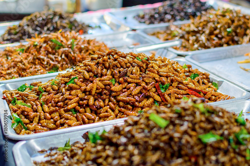 Fried insects on the streets ain Asia, Thailand © rostovdriver