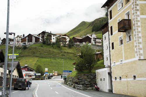Villages of Tschlin and Ramosch at beside road and street for go to Samnaun at Graubunden region in Switzerland