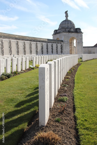 Vászonkép view of the gravestones in Tyne Cot Cemetery in Ypres, Flanders, Belgium