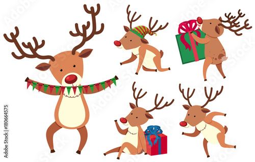 Christmas reindeer in different actions