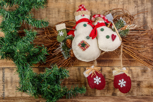 Christmas decoration on wood background photo