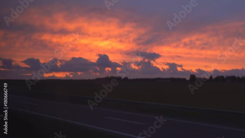 evening track on sunset background. shooting from the car moving the car forward. filming of the cargo atomobilya. in addition I drive cars and trucks. 4k
