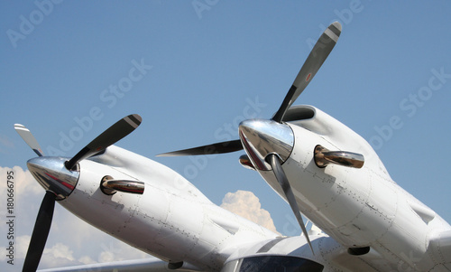 Turbo propeller blades against a blue sky