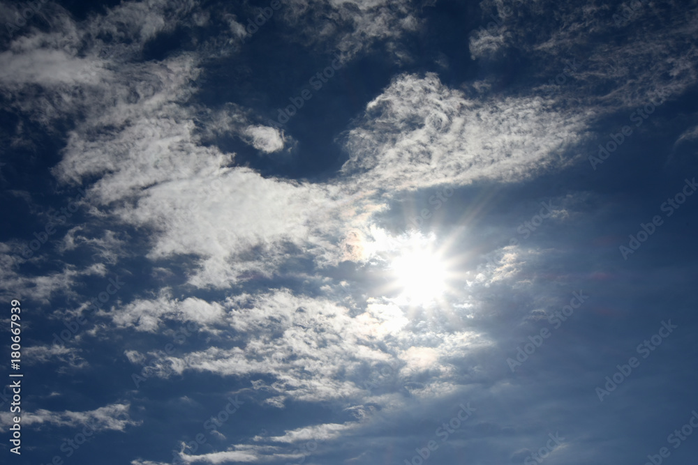 Obraz premium 青空と雲「空想・雲のモンスター(太陽の日差しで肌を傷めたモンスターなどのイメージ)」(日焼け、肌荒れ、紫外線、暑い、熱いなどのイメージ)