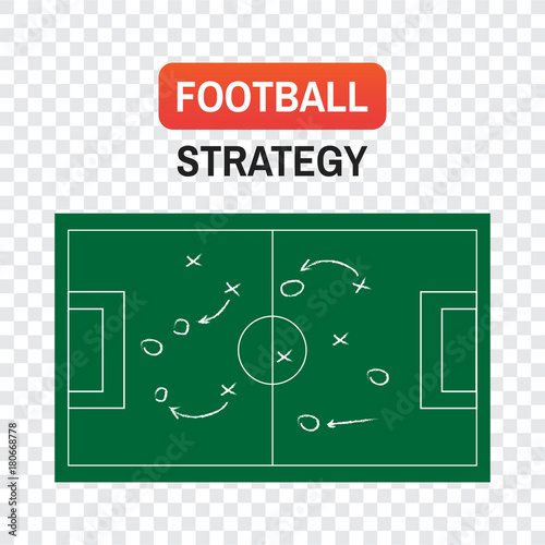 strategy football. Football or soccer game strategy plan isolated on blackboard texture with chalk rubbed background