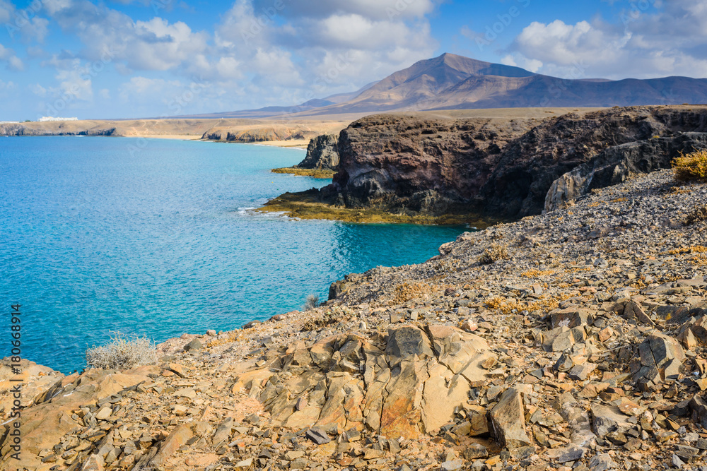 Stunning views of the coast of Papagayo. Lanzarote. Canary Islands. Spain