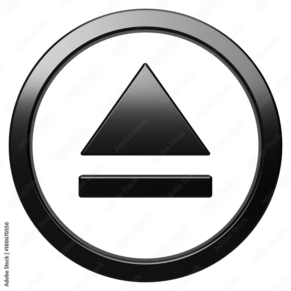 Eject icon. Black round 3d button with frame Eject icon. Black round 3d button with frame