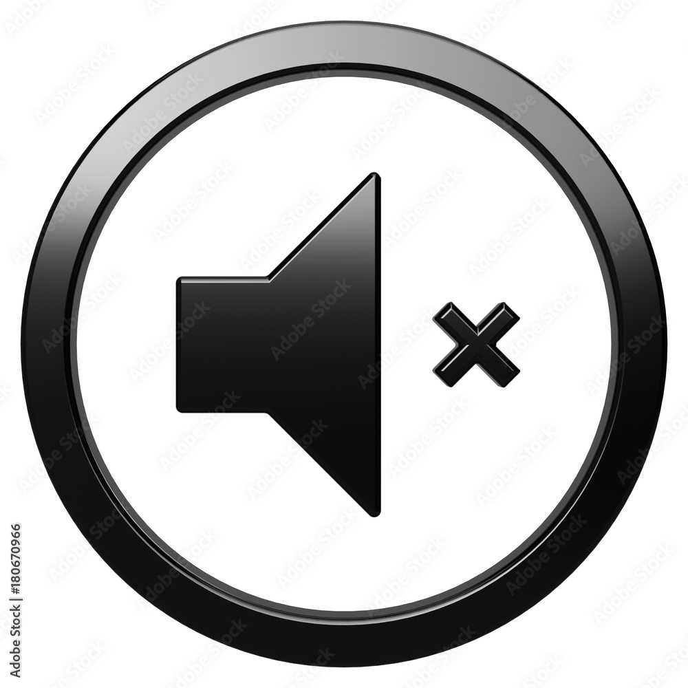 Mute icon. Black round 3d button with frame Mute icon. Black round 3d button with frame