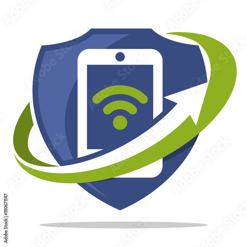 logo icon for business protection, portable security management with smart phone application.
