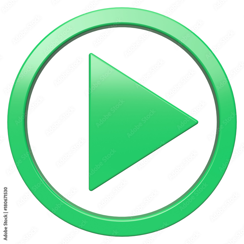Play icon. Green round 3d button with frame Play icon. Green round 3d button with frame