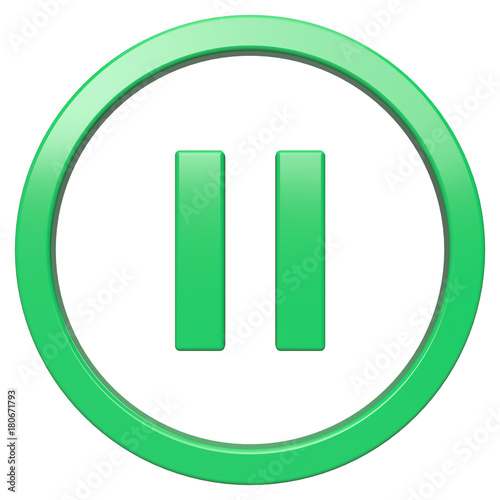 Pause icon. Green round 3d button with frame