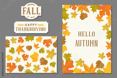 thanksgiving greeting card templeate and seamless pattern for fall season photo