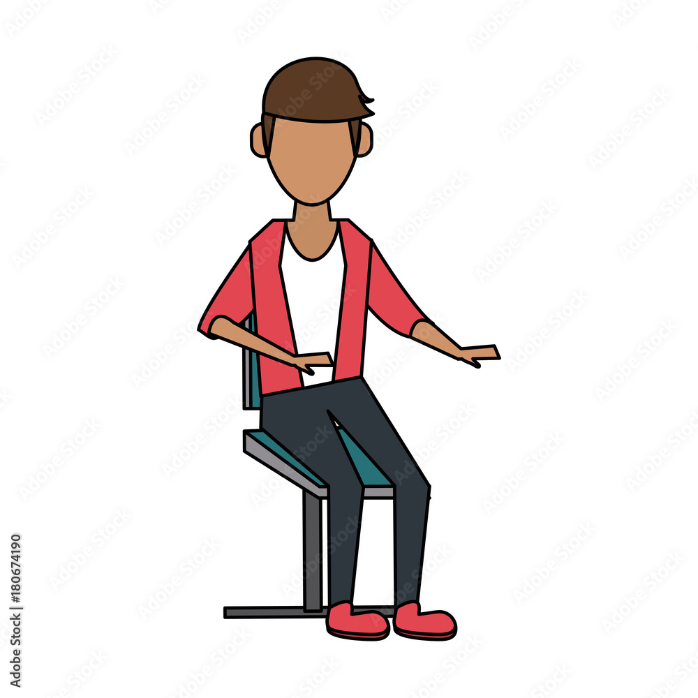 Obraz premium Young man sitting on chair icon vector illustration graphic design
