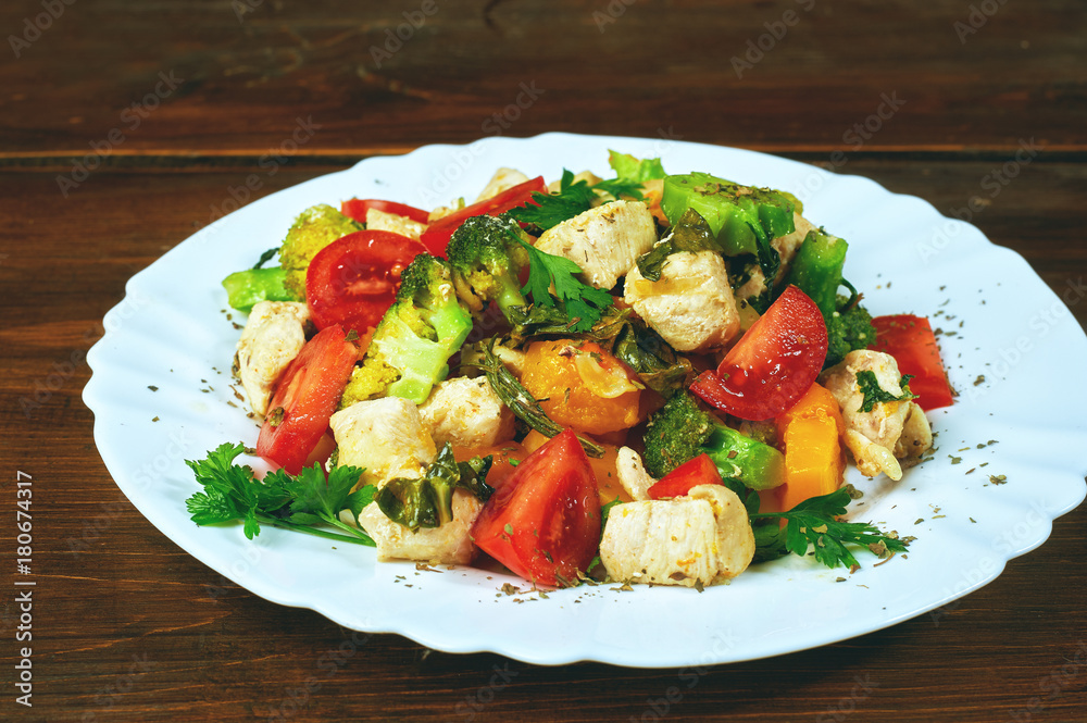 Warm salad with pumpkin , chicken and vegetable Warm salad with pumpkin , chicken and vegetable