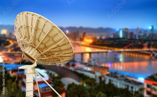 City night and box satellite dish