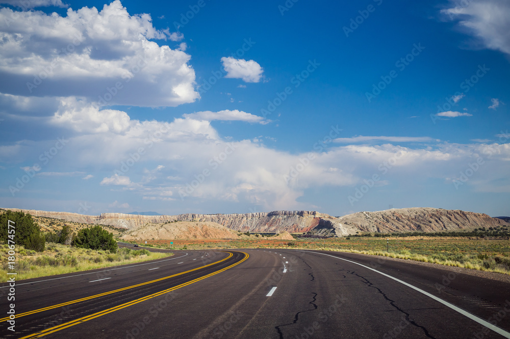Journey to the West of the USA. Scenic highway in deserted New Mexico