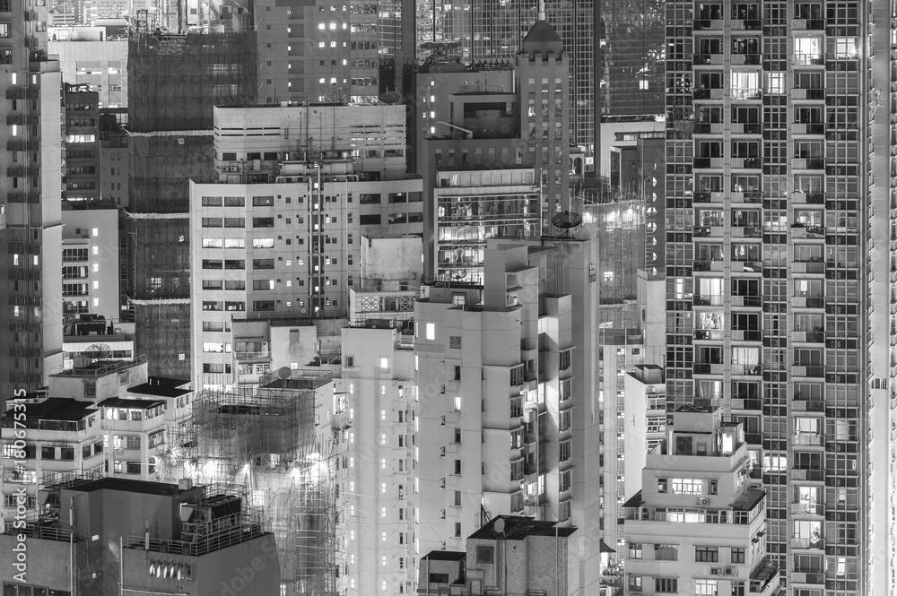 highrise residential buildings in Hong Kong city at night
