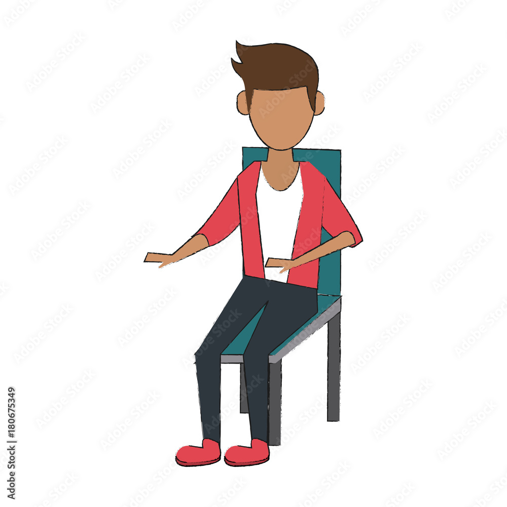 Obraz premium Young man sitting on chair icon vector illustration graphic design