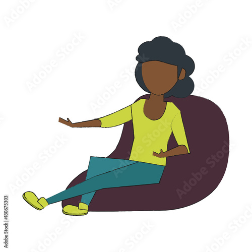 Young woman sitting on bean bag icon vector illustration graphic design